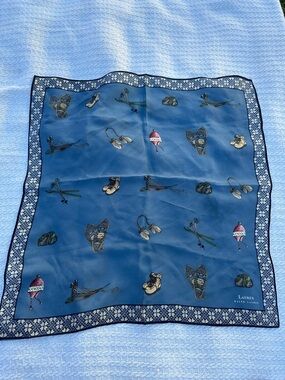 Ralph Lauren Blue Silk Scarf with Winter Sport Motifs